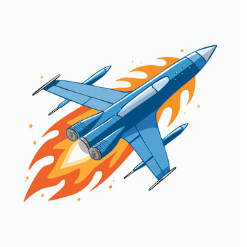 Blue Jet Fighter Ascending with Flames