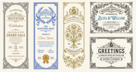 Vintage vector set retro cards. Template greeting card border or invitation © bow