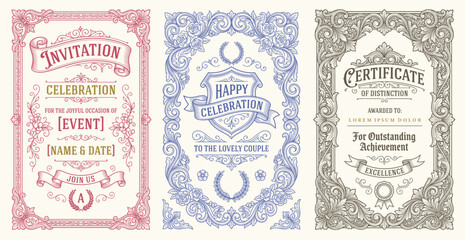 Vintage vector set retro cards. Template greeting card border or invitation © bow