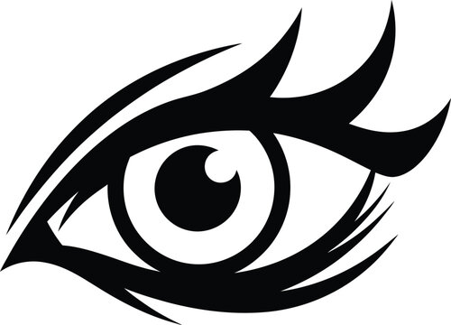 Black stylized eye with sharp, angular lines and a central pupil white symbol