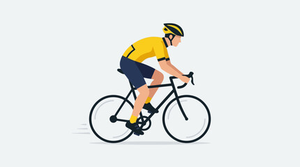 Naklejka premium A dynamic flat design icon showcasing a cyclist in a vibrant yellow jersey, representing the leader of the Tour de France. This minimalist vector illustration is ideal for sports graphics and infograp