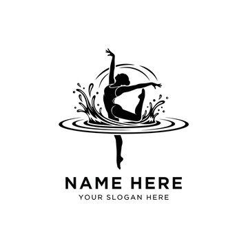 Artistic synchronized swimmer silhouette logo