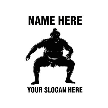 Sumo wrestler silhouette in traditional fighting stance