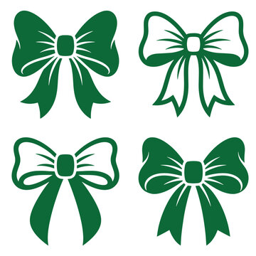 Set of green line art decorative ribbon bow icons various styles of tied ribbons for gifts celebrations holiday decorations festive events with decorative element celebration decoration christmas