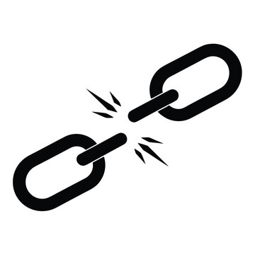 Broken Chain Link Vector Icon, Symbolizing Disconnection, Failure, and Separation. Simple Black and White Graphic for Concepts of Weakness and Breakage.