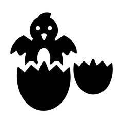 Charming Black Silhouette of a Baby Chick Hatching from an Egg, Simple Vector Icon for Spring and Easter Themes, Clean Graphic Element © Karim