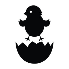 Black Silhouette Chick Hatching from Eggshell Vector Art, Cute Baby Bird Emerging, Spring Easter Symbol, Simple Minimalist Design © Karim