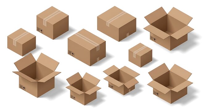 Brown Cardboard Boxes in Various Sizes and Open State