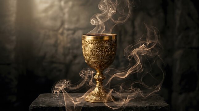 Corpus christi ritual chalice with rising smoke