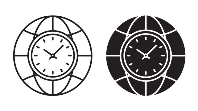 Globe Clocks In Black And White For Time And Global Concepts