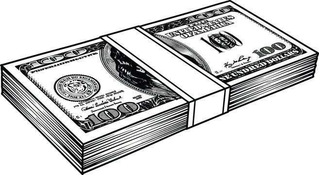 Stack of 100 us dollar bills, wrapped in a band money dollars cash