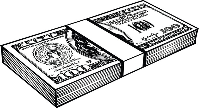 Stack of bound $100 bills cash money dollars