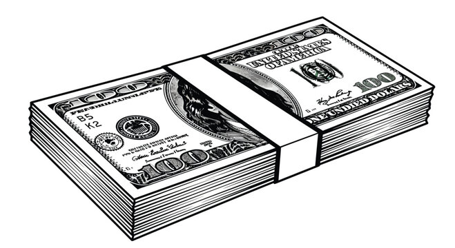 Stack of bound $100 bills money cash dollars hundred dollar bills