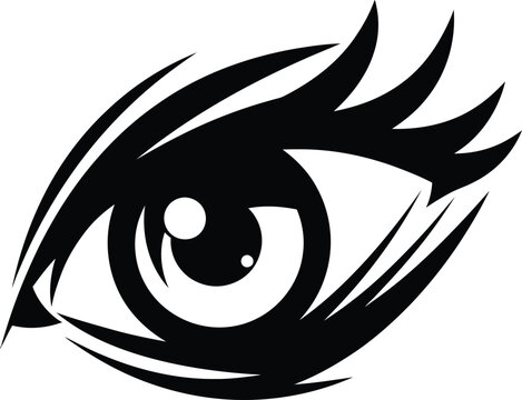 Stylized black and white eye with sharp eyelashes symbol vision