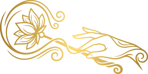 Obraz premium Golden Ethereal Mystic Lotus Wand Illustration with Divine Celestial Flourishes