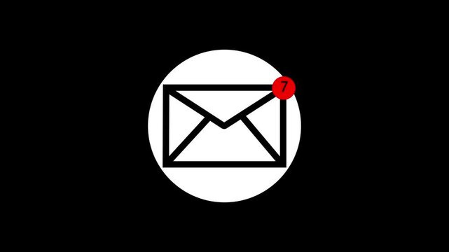 New Email Notification Icon with Unread Message Alert on Black Background Animation