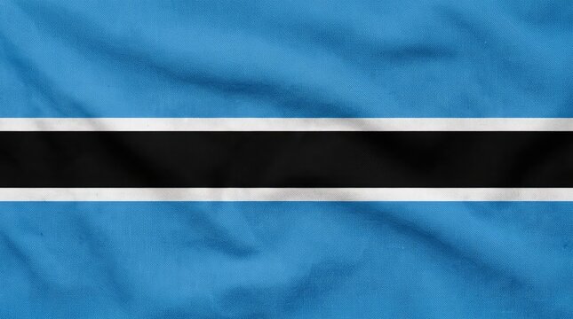 Waving Blue Black and White Botswana Flag on Fabric Background