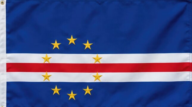 Blue and White Cape Verde Flag Displayed with Red Stripe and Yellow Stars