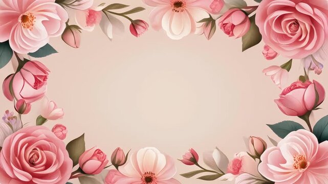 Elegant pink roses floral frame background for wedding invitation