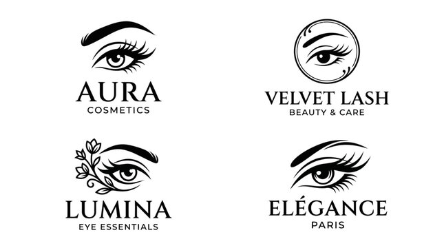 Elegant eye makeup brand logos collection.