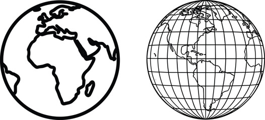 Earth globe vector illustration, world map icon design, geography sphere artwork, global planet concept background set © Hamida