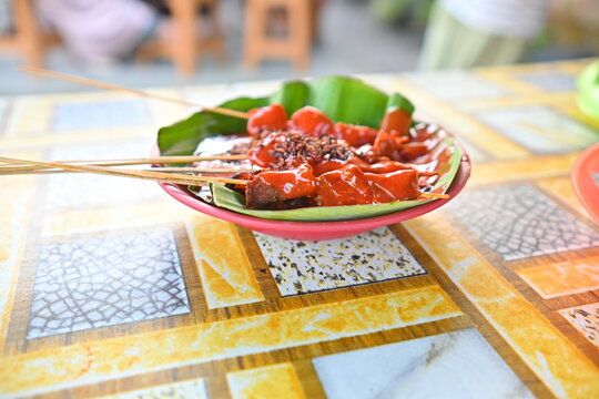 Satay (Sate) Padang, traditional food from Padang, West Sumatera, Indonesia
