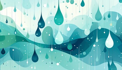 Abstract seamless raindrop pattern with fluid organic teal and blue dots on light background, minimalist illustration