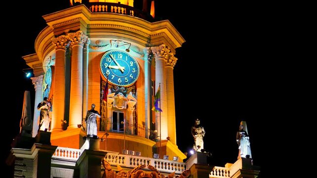 Ekaterinburg, Russia. City Administration (City Hall). Clock tower. Night city in the early spring