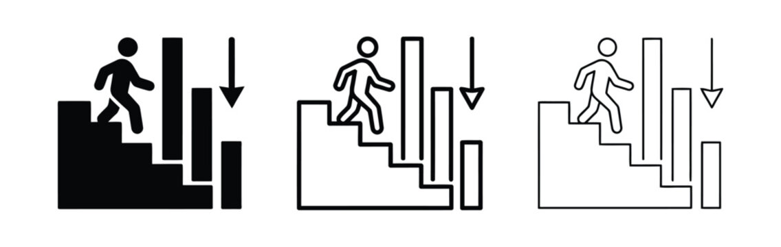 Staircase down arrow icons in black and white Vector