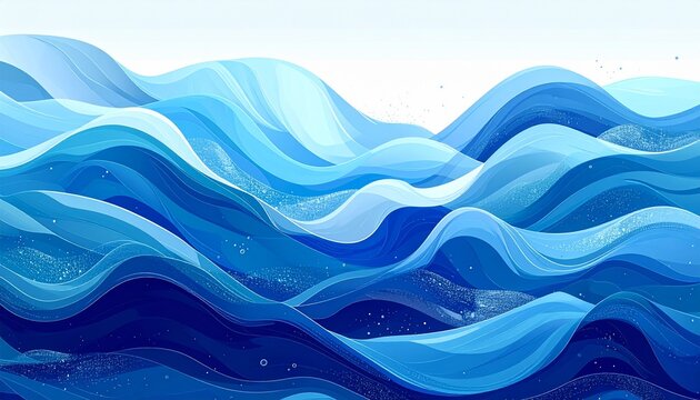 Seamless blue water wave pattern with fluid motion in abstract vector illustration