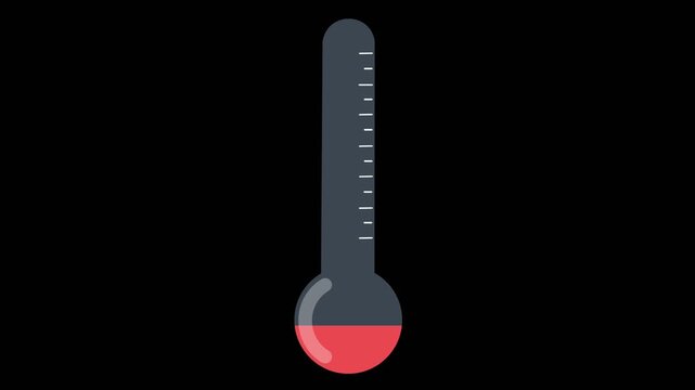 2D vector animation of a thermometer showing temperature changes from cold blue to hot red on a black background