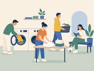 Fototapeta premium Laundry Room and Household Chores Illustration