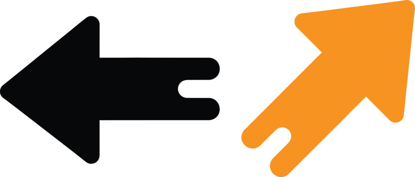 Black left arrow and orange diagonal arrow icons set Vector