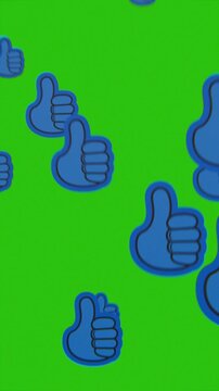 like button social media emoji floating, on green screen background