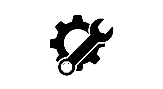 Spanner and gear icon symbol.