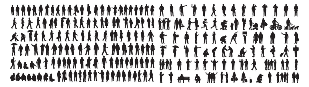 Crowd Silhouettes Mega Collection &ndash; Diverse People Walking, Standing and Social Interaction Vector Set