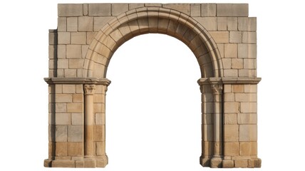 Obraz premium Ancient stone archway with columns on white background isolated historic architecture element
