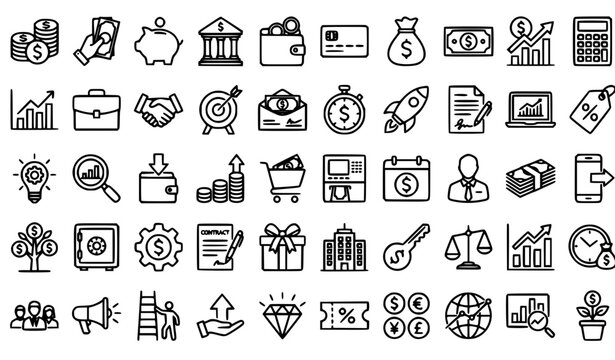 A clean minimalist black line art vector illustration set featuring various exotic and tropical birds in dynamic flying poses on pure white background. The collection includes toucan with large beak, 