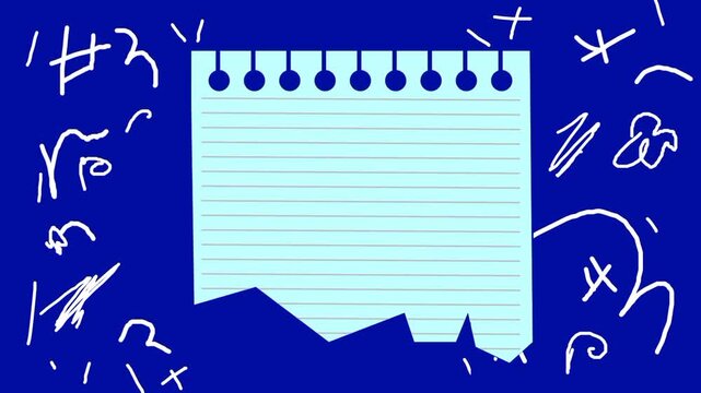 Abstract blue background animation featuring a note paper style element with hand drawn doodle lines. Creative and playful visual suitable for social media content, education themes, presentation back