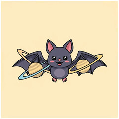 Cute Cartoon Bat with Planetary Rings on Wings. © Virelix