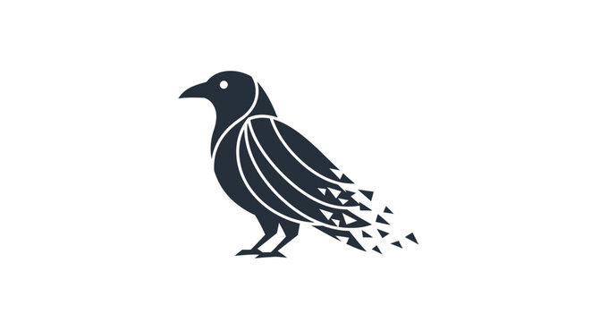 Black crow bird silhouette with digital pixelated tail.