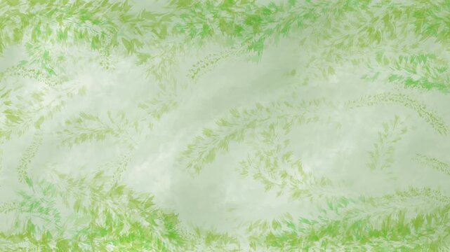 Abstract motion video. light green and white textured background with a delicate, organic, and feathery pattern, resembling watercolor or frost.