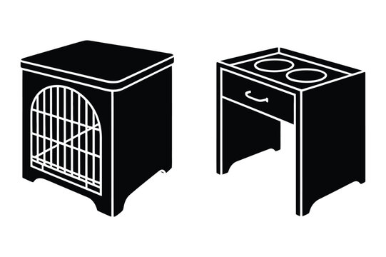 Domestic animal crate and pet grooming table equipment set with furniture, grooming