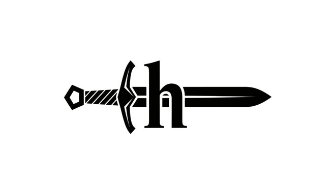 Black sword and letter h initial logo.