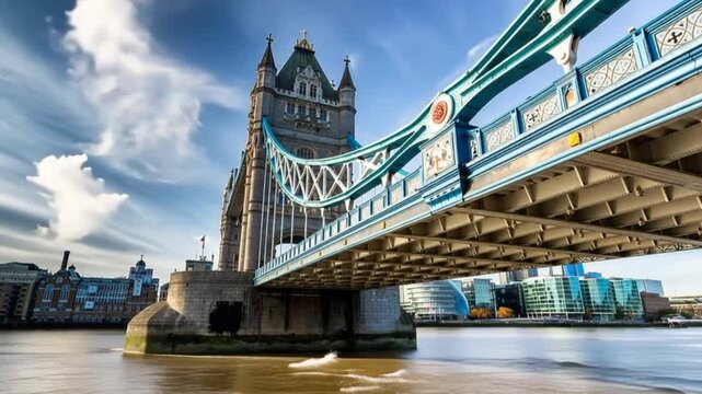 Tower Bridge in London, UK, United Kingdom. Time lapse.
