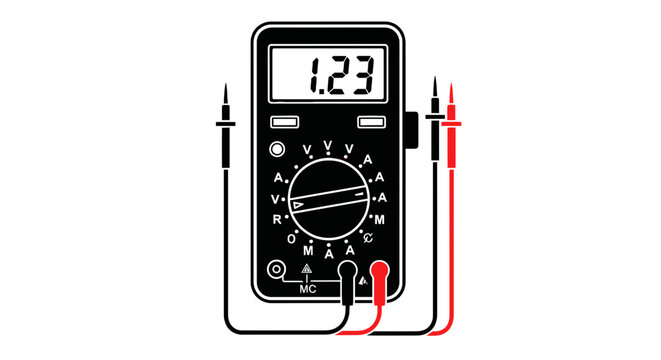 Multimeter with digital display screen.