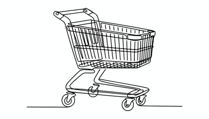 One continuous line illustration of an shopping cart , isolated on white background. © line