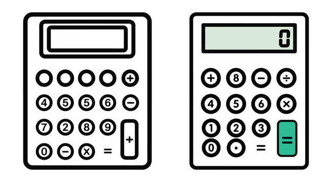 Two simple calculator icons with number buttons and mathematical symbols
