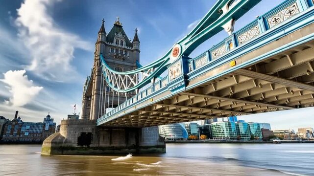 Tower Bridge in London, UK, United Kingdom. Time lapse.