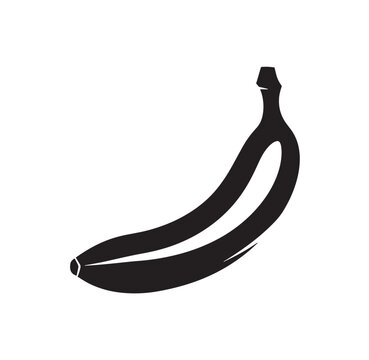 Black and white graphic of a banana with white background tropical delicious vitamins potassium silhouette illustration isolated